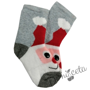 Детски коледни чорапи в сиво с Дядо Коледа