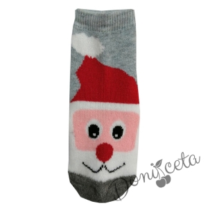Детски коледни чорапки в сиво с Дядо Коледа