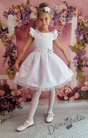 Официална детска рокля в бяло с къс ръкав 297БЖ