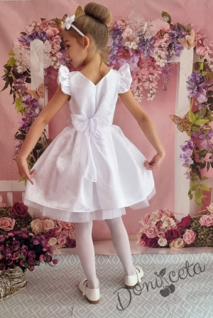 Официална детска рокля в бяло с къс ръкав 297БЖ