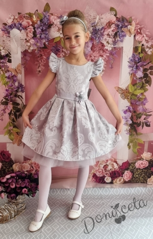 Официална детска рокля в сиво с къс ръкав 279СЖ