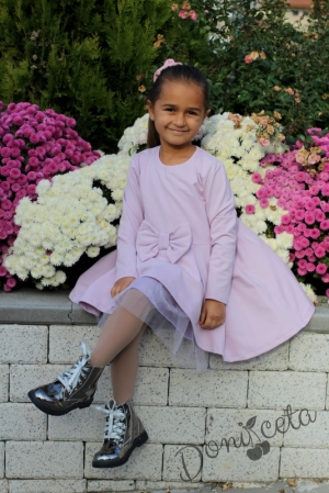 Детска рокля с дълъг ръкав в лилаво с тюл 534652