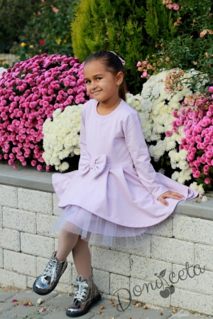 Детска рокля с дълъг ръкав в лилаво с тюл 534652