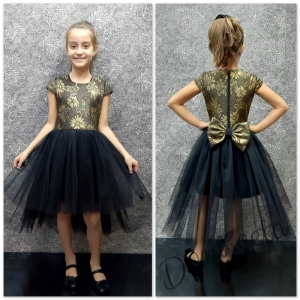 Официална детска рокля с шлейф Анисия в черно и златисто