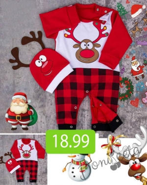 Коледен бебешки гащеризон в червено с еленче 9957766