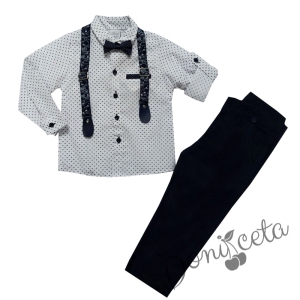 Комплект от панталон в тъмносиньо,риза в бяло, тиранти и папионка 8432535