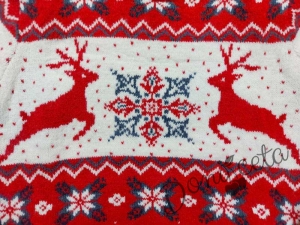 Детски пуловер в червено и бяло за момче с еленчета