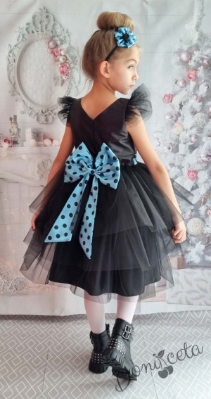Официална детска рокля с къс ръкав в черно с тюл 288ПРСЧТ