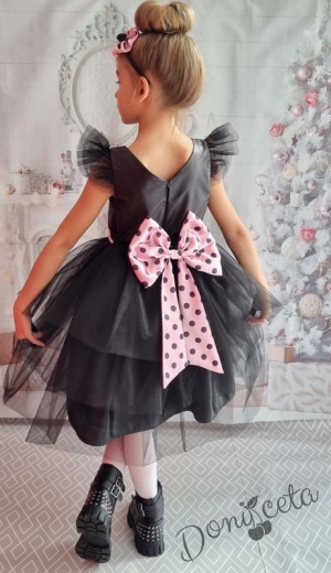Официална детска рокля с къс ръкав с тюл в черно 288ПРРЧТ