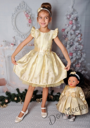 Официална детска рокля с къс ръкав на звездички в златисто 297ЗЗ