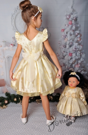 Официална детска рокля с къс ръкав на звездички в златисто 297ЗЗ