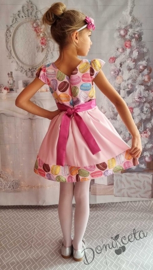 Официална детска рокля с къс ръкав в розово 255М