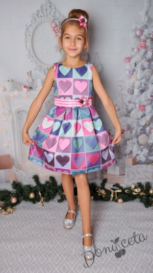 Официална детска рокля без ръкав на сърца с коланче 255С