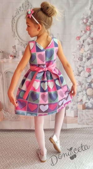 Официална детска рокля без ръкав на сърца с коланче 255С