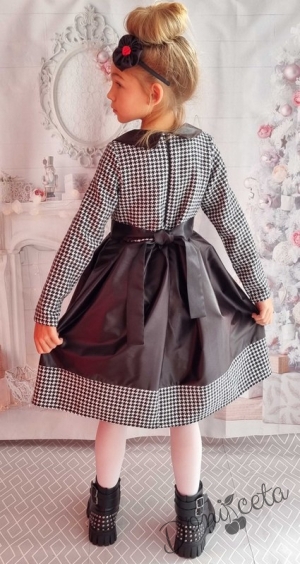 Официална детска рокля пепит с дълъг ръкав ръкав в черно 292ЧППРДР