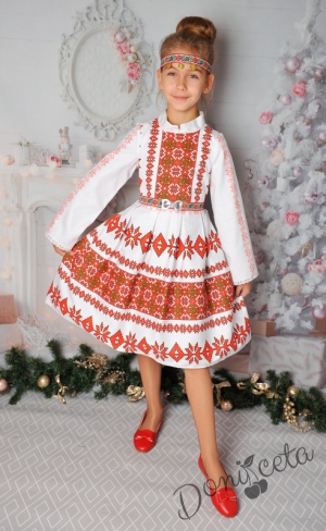 Детска рокля за момиче тип народна носия с фолклорни мотиви с дълъг ръкав НН4Д