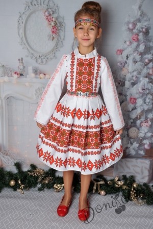 Детска рокля за момиче тип народна носия с фолклорни мотиви с дълъг ръкав НН4Д