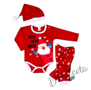 Коледен бебешки боди с Дядо Коледа в червено,пантаонки и шапка 9547165