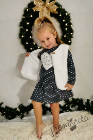 Детска рокля в графитеносиво с пухкав елек в бяло