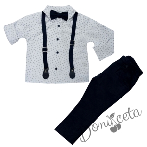 Комплект от панталон в тъмносиньо, риза с дълъг ръкав, тиранти и папийонка 996552