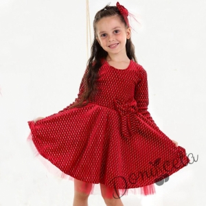 Детска рокля в червено с дълъг ръкав с блясък 8354433