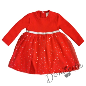 Коледна бебешка рокля в червено с дълъг ръкав 5457663