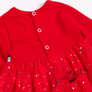 Коледна бебешка/детска рокля в червено с дълъг ръкав и еленче 5325322