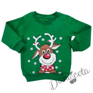 Коледна ватирана блуза с еленче в зелено 543659