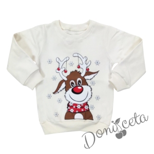Коледна ватирана блузка с еленче в бяло 5325444