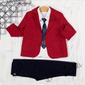 Елегантен костюм от панталон, риза, сако в червено и вратовръзка