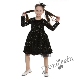 Детска рокля в черно с дълъг ръкав със звездички в златисто 532538