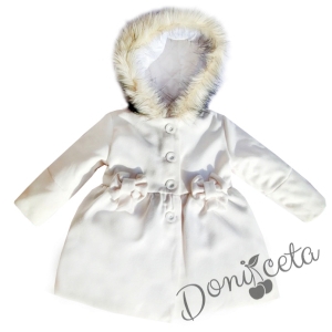 Детско зимно палто в екрю с качулка