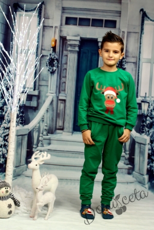 Ватиран коледен детски комплект в зелено с еленче 844464