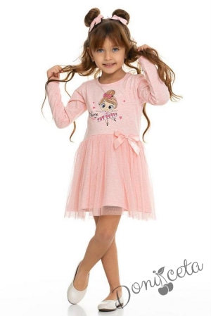 Детска ежедневна рокля с балеринка в розово с тюл