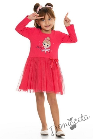 Детска ежедневна рокля с балеринка и тюл в цвят малина