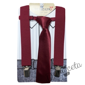 Комплект от вратовръзка с тиранти в бордо за момче 889877