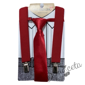 Комплект от вратовръзка с тиранти в червено за момче 834586
