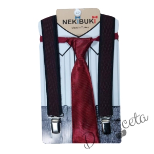 Комплект от вратовръзка с тиранти в бордо за момче 8345633