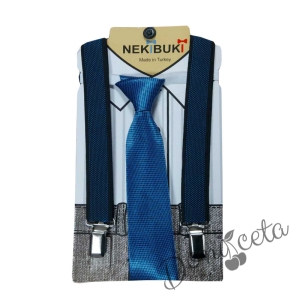 Комплект от вратовръзка в синьо с тиранти за момче 898643