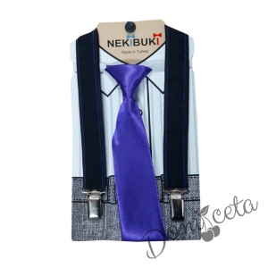 Комплект от вратовръзка в лилаво с тиранти в черно за момче 832534