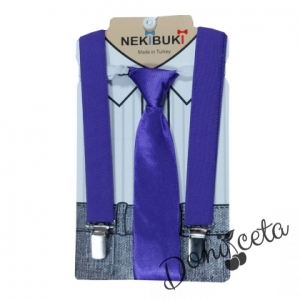 Комплект от вратовръзка с тиранти в лилаво за момче 846544