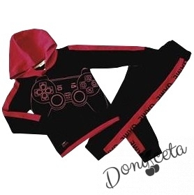  Комплект за момче от блуза и анцуг в черно и червено