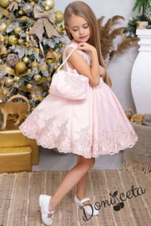 Официална детска рокля в пепел от рози с чантичка