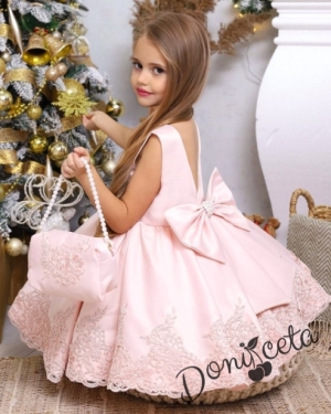 Официална детска рокля в пепел от рози с чантичка