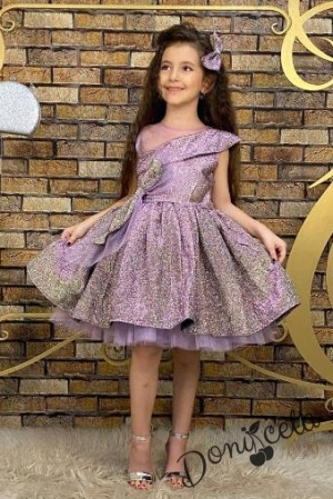 Официална детска рокля без ръкав в пепел от рози с блясък