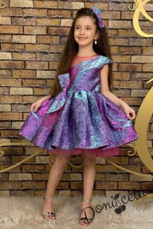 Официална детска рокля без ръкав в лилаво с блясък