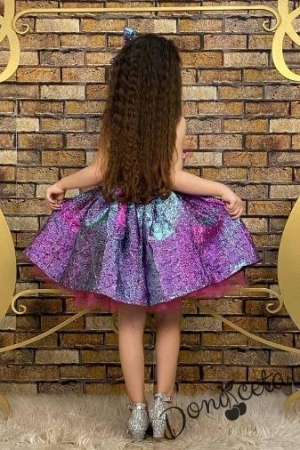 Официална детска рокля без ръкав в лилаво с блясък