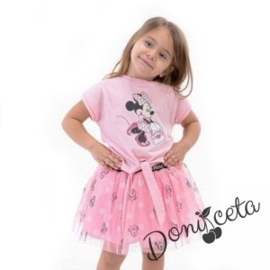 Детски комплект от пола и тениска в розово с Мини Маус 