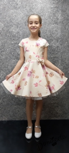 Официална детска рокля на нежни цветя в прасковено Ава