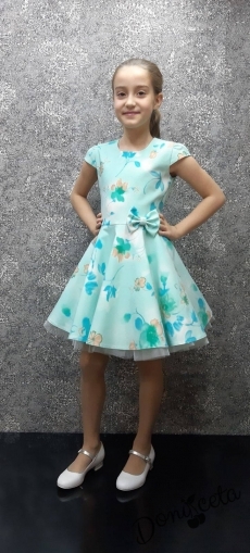 Официална детска рокля на нежни цветя в тюркоаз/мента Ава